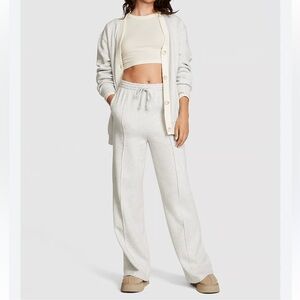 PINK Victoria's Secret Cream Cozy Knit Cardigan & Sweatpants Set